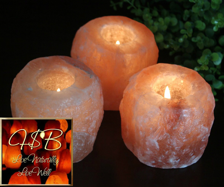 Natural Salt Crystal Candle Holders - Large - Set of 3